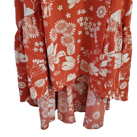 Urban Outfitters Dress Small Orange Daphne Wrap Midi Floral V-Neck Boho Summer - Picture 6 of 10